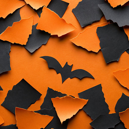 Halloween background with paper bats on orange background. Halloween concept.