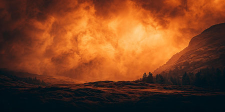 Fantasy landscape with mountains and forest. 3D Rendering.