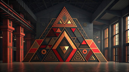 Contemporary interior with geometric pattern. 3d rendering, 3d illustrationの写真素材