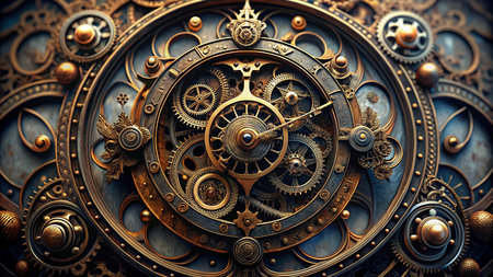 Mechanical clock mechanism closeup. Time concept. 3D Rendering