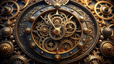 Mechanical clock with gears and cogwheels. 3D renderingの写真素材