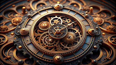 Mechanical clock close-up. Time concept. 3D rendering