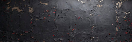 Panoramic background or texture of old black paint on a rusty metal surfaceの写真素材