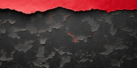 Red torn paper on a black background with space for your message.の写真素材