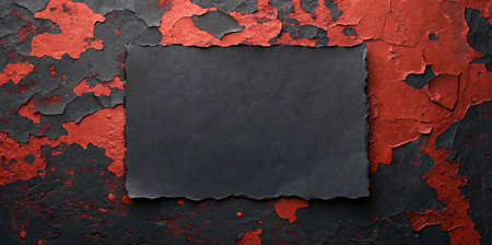 Black torn paper on red cracked wall with copy space for your textの写真素材