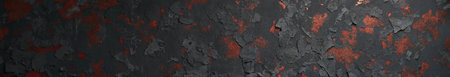 Panoramic image of black metal background with red grunge textureの写真素材