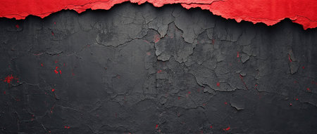 Red torn paper on a black wall. Abstract grunge background.