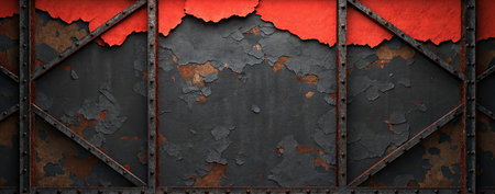 Rusty metal background with red and black paint. 3d rendering