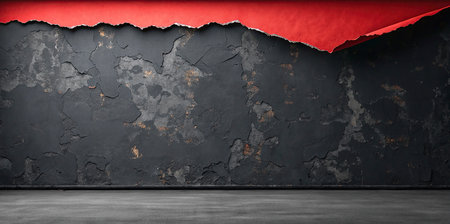 Red torn paper on grunge concrete wall with space for your textの写真素材