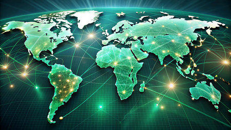 Best Internet Concept of global business. Globe, glowing lines on technological background. Wi-Fi,...