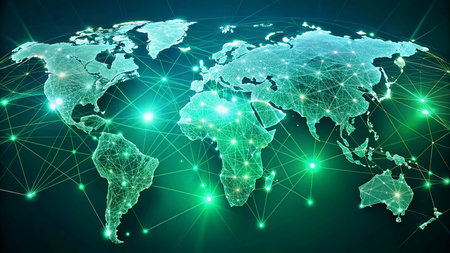 Global network connection over the world map. 3D Rendering.