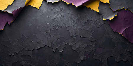 Colorful torn paper on black textured background. Copy space.の写真素材