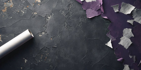 Pieces of torn paper on dark textured background with copy space