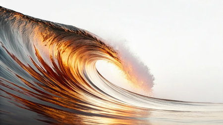 Surfing wave in ocean. 3d render abstract background with copy spaceの写真素材