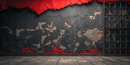 Grunge cracked wall with iron grille. 3d renderingの写真素材