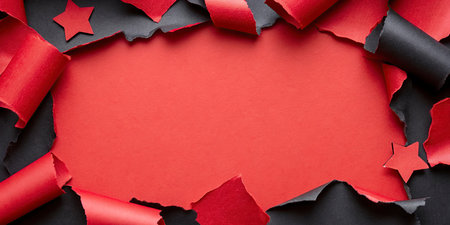 Torn paper with space for your message on a red background.の写真素材