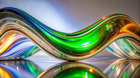 3d render, abstract background, multi-colored glass waves, modern designの写真素材