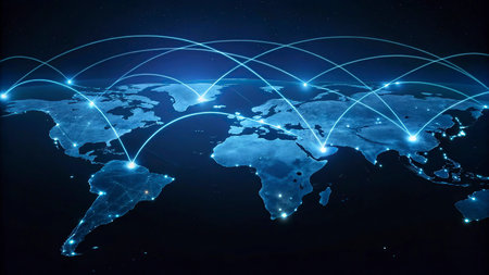 Global network connection over world map background. Internet and telecommunication concept.