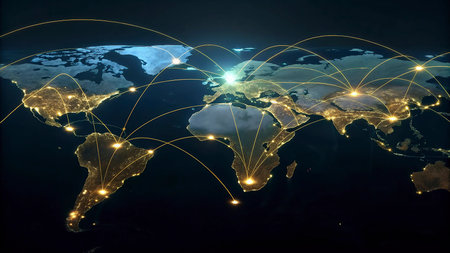 Global network connection on map of the world. Internet Concept of global business.の写真素材