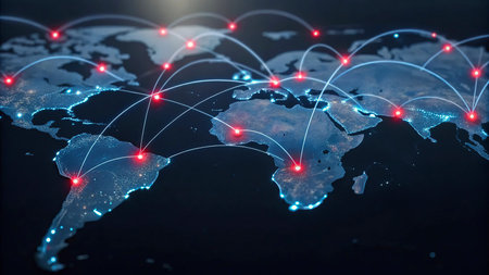 Global network connection on world map. Internet and technology concept. 3D Renderingの写真素材