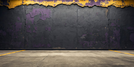 grunge wall background with yellow and purple paint,3d renderの写真素材