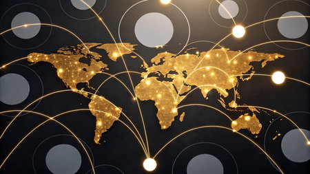 Global network connection concept on black background. 3D Rendering.の写真素材