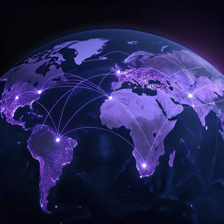 Globe with international network representing communication, travel and connections. 3D illustration.の写真素材