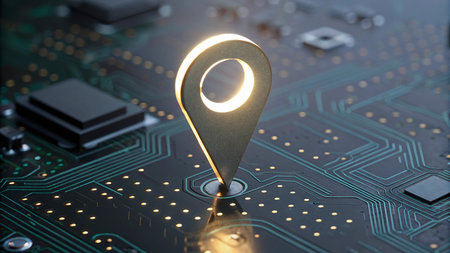 3D render of a pin on a computer circuit board with a circuit in the backgroundの写真素材