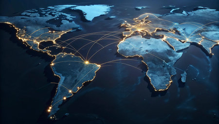 Global network connection on map of the world. Internet Concept of global business.