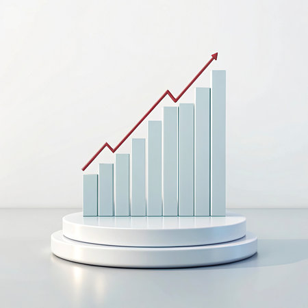 Business graph on white podium. 3D render. Business concept.の写真素材