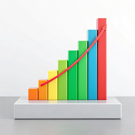 3d render of a colorful bar chart on a white background.