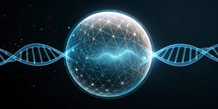 Digital illustration DNA structure on dark background. Science and technology concept.