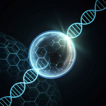 Glowing blue dna molecule on dark background. 3D rendering