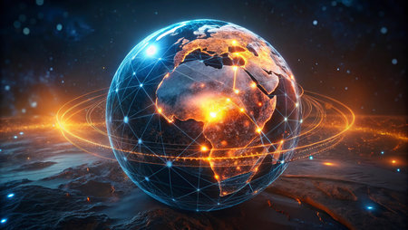 Global network connections over the earth 3D rendering elements of this image furnished by NASA
