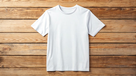 Blank t-shirt on wooden background, top view. Mockup for design