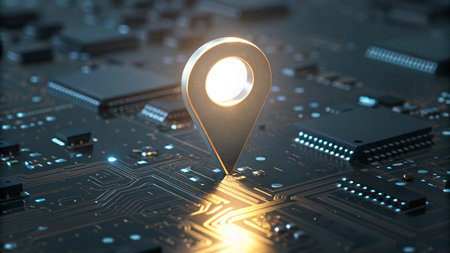 3d illustration of pin on circuit board. Technology and communication conceptの写真素材