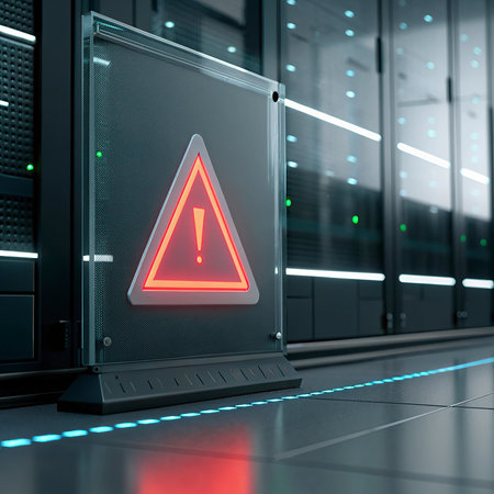 Warning sign on the server room background. 3d render illustration.の写真素材