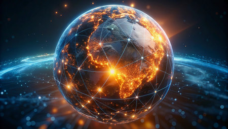 Global network connection over the world 3D rendering elements of this image furnished by NASAの写真素材