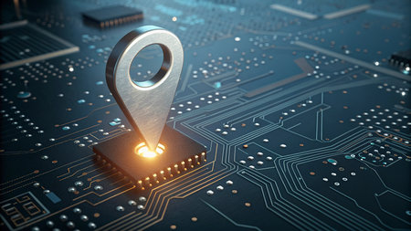 3d illustration of pin on circuit board with microchip in backgroundの写真素材