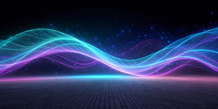 3d abstract background with glowing lines and waves. Vector illustration.
