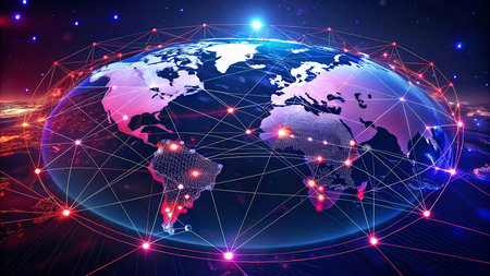 Global network connection over the world. 3D illustration. Elements of this image furnished by NASA