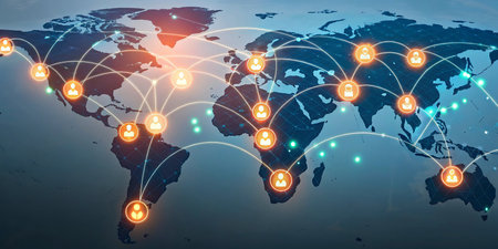 Social network connections on world map background. 3d illustration. Network concept