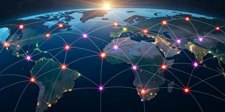 World map with international network representing communication, travel and connections. 3D...