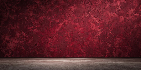 Grunge red wall with concrete floor. 3D Renderingの写真素材