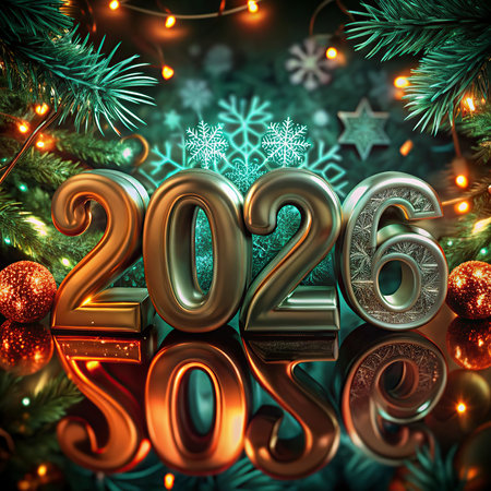 Happy New Year 2026. 3D illustration. Festive background.
