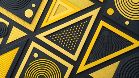 3d render, abstract geometric background with golden and black elements. Minimalistic design