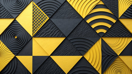 Black and yellow geometric background. 3d rendering, 3d illustration.