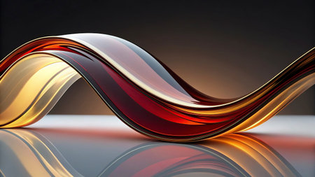 Abstract 3d rendering of glossy wavy surface on black background.の写真素材