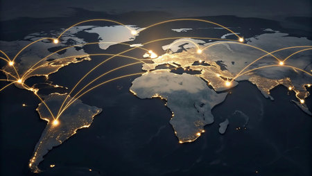 Global network connection concept on map of the world. 3D renderingの写真素材