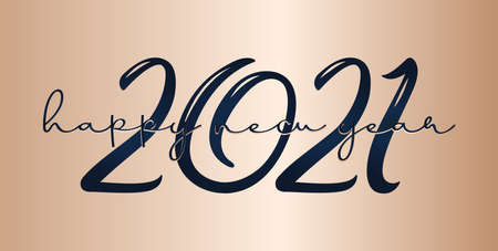2021 HAPPY NEW YEAR script text handwriting lettering On Silver background, 2021 Celebration typography poster greeting card happy new year. Vector Illustrationのイラスト素材